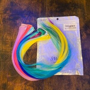 Colorful Clamp Clip In Hair Extensions 18” Long Multicolored NEW